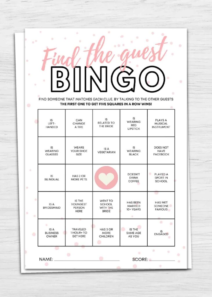 Find The Guest Bingo Printable Bridal Shower Game