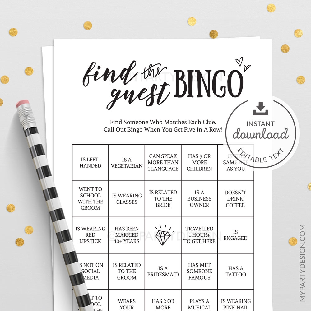 Find The Guest Bingo Printable Wedding Game My Party Design