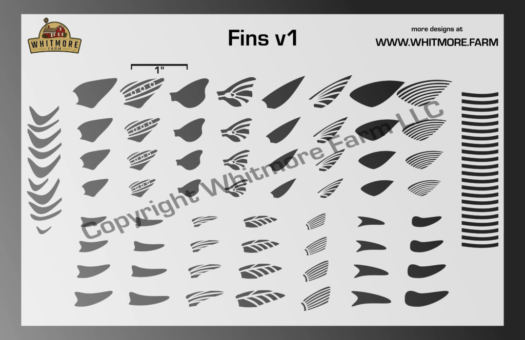 Fins V1 Assortment Fishing Lure Airbrush Stencil Whitmore Farm