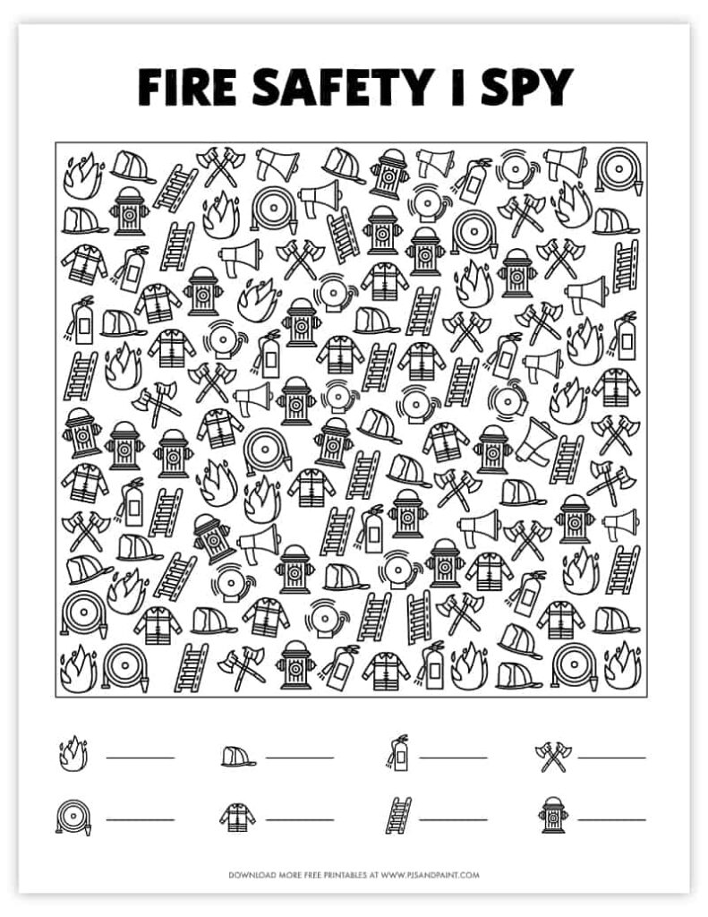 Fire Safety I Spy Free Printable I Spy Games Pjs And Paint