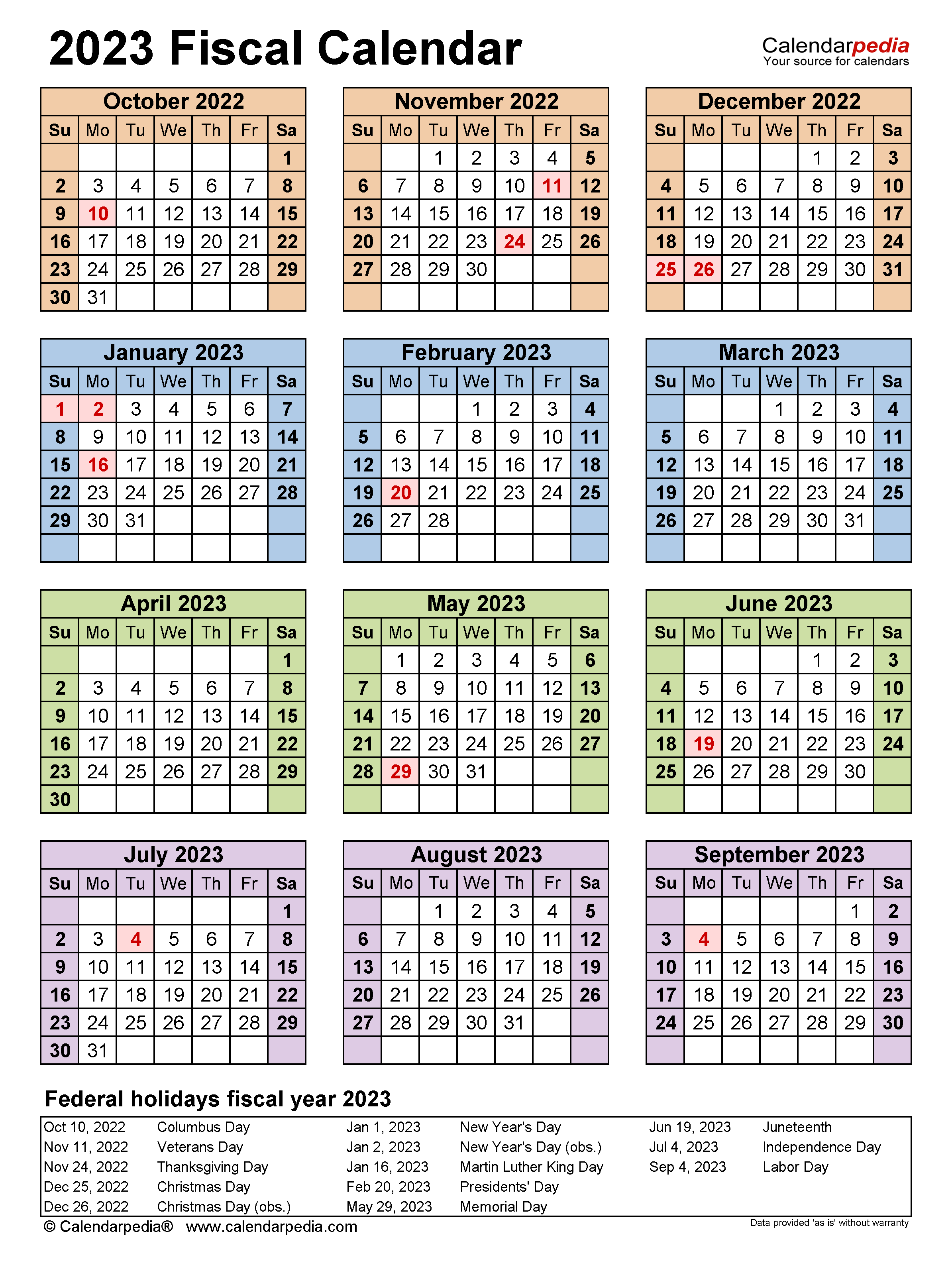 Free Printable Fiscal Year 2023 Calendar