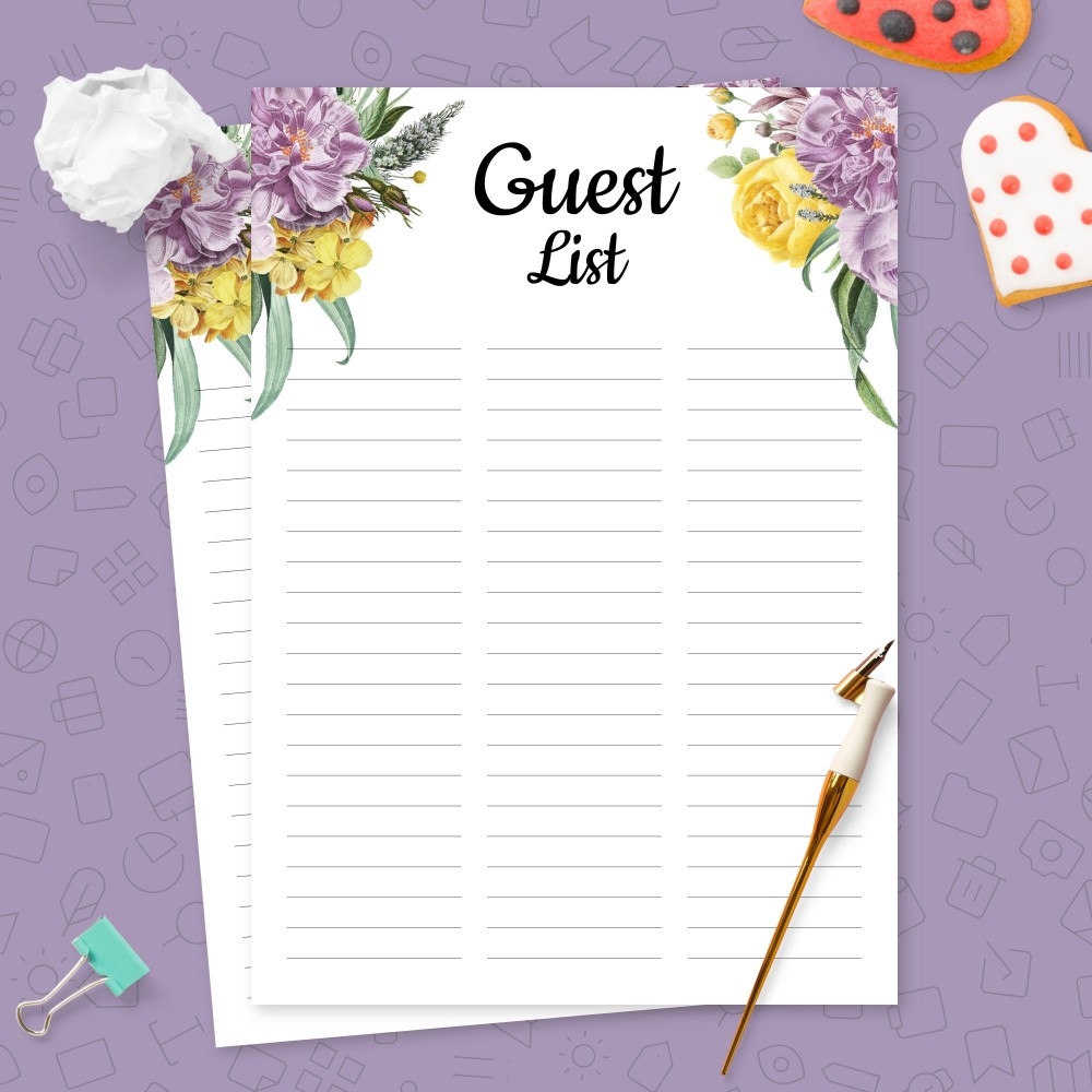 Free Printable Printable Wedding Guest List Template