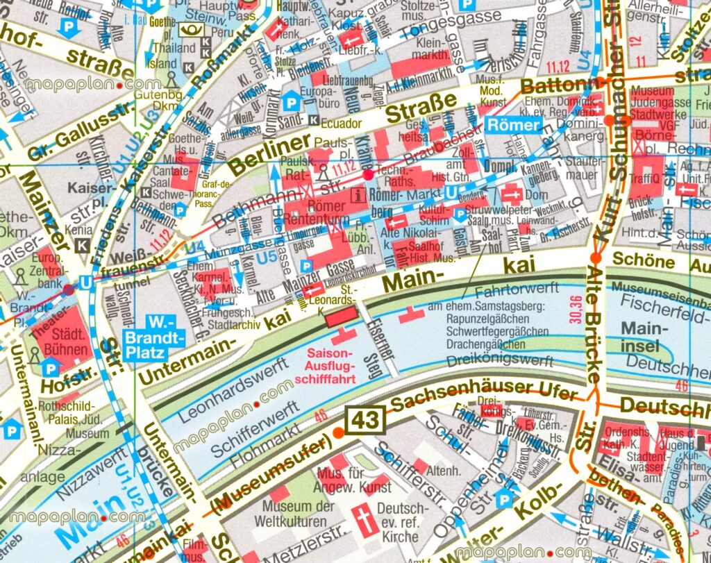 Frankfurt Maps Top Tourist Attractions Free Printable City Street Map MapaPlan