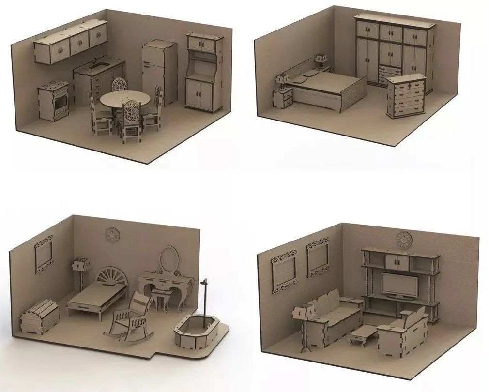 Free 3D File Laser Cut Dollhouse Kit Mini Furniture Cnc Cdr 3D Printer Design To Download Cults