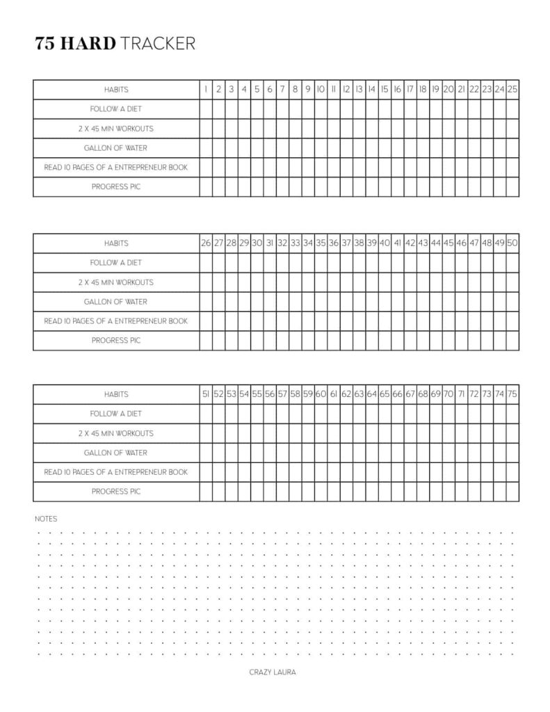 Free 75 Hard Tracker Printable With Two Versions For 2023