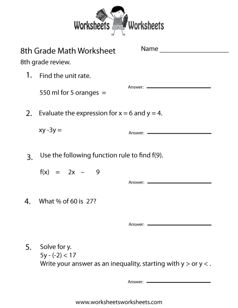 Free 8th Grade Worksheets Two Ways To Print This Free 8th Grade Math Educational Worksheet 8th Grade Math Worksheets 7th Grade Math Worksheets 8th Grade Math
