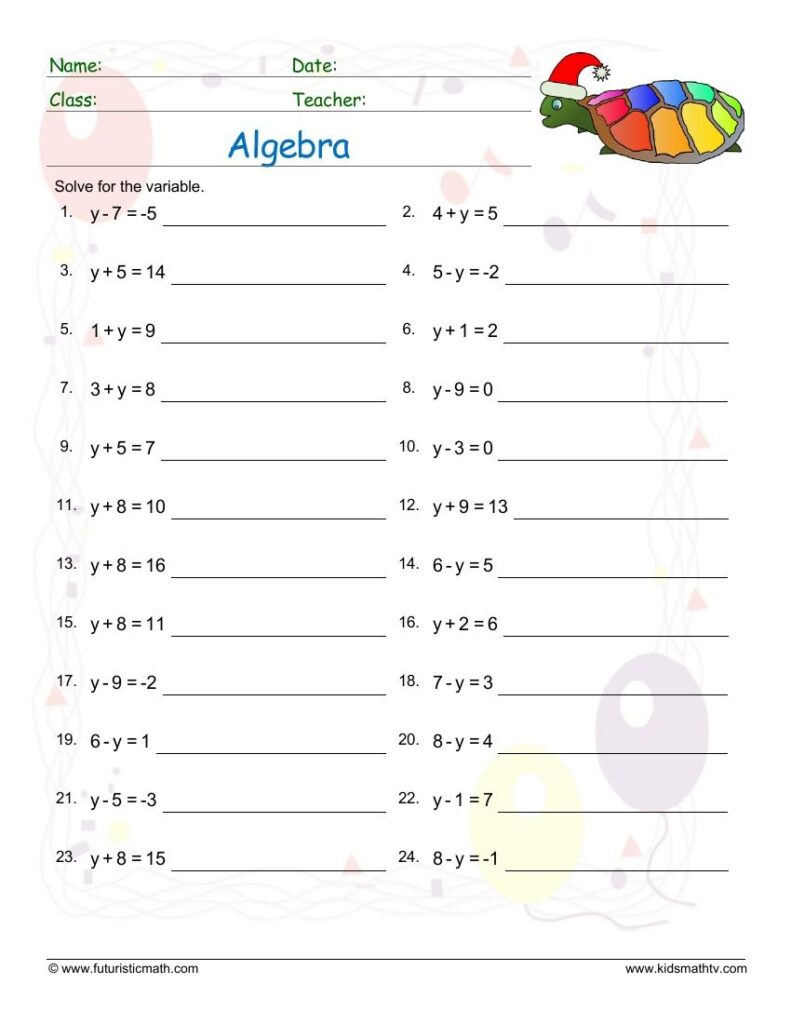 Free Printable Algebra Worksheets
