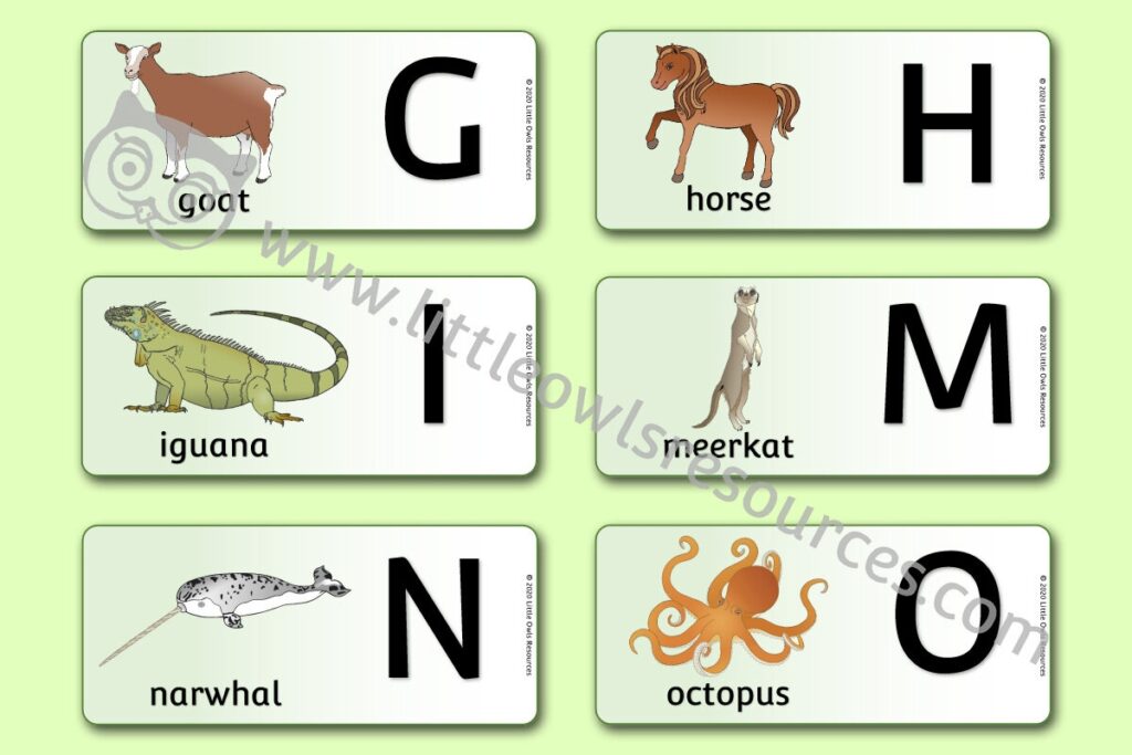 FREE Animal Horizontal Flash Cards Upper Case Printable Early Years EY EYFS Resources downloads Little Owls Resources FREE
