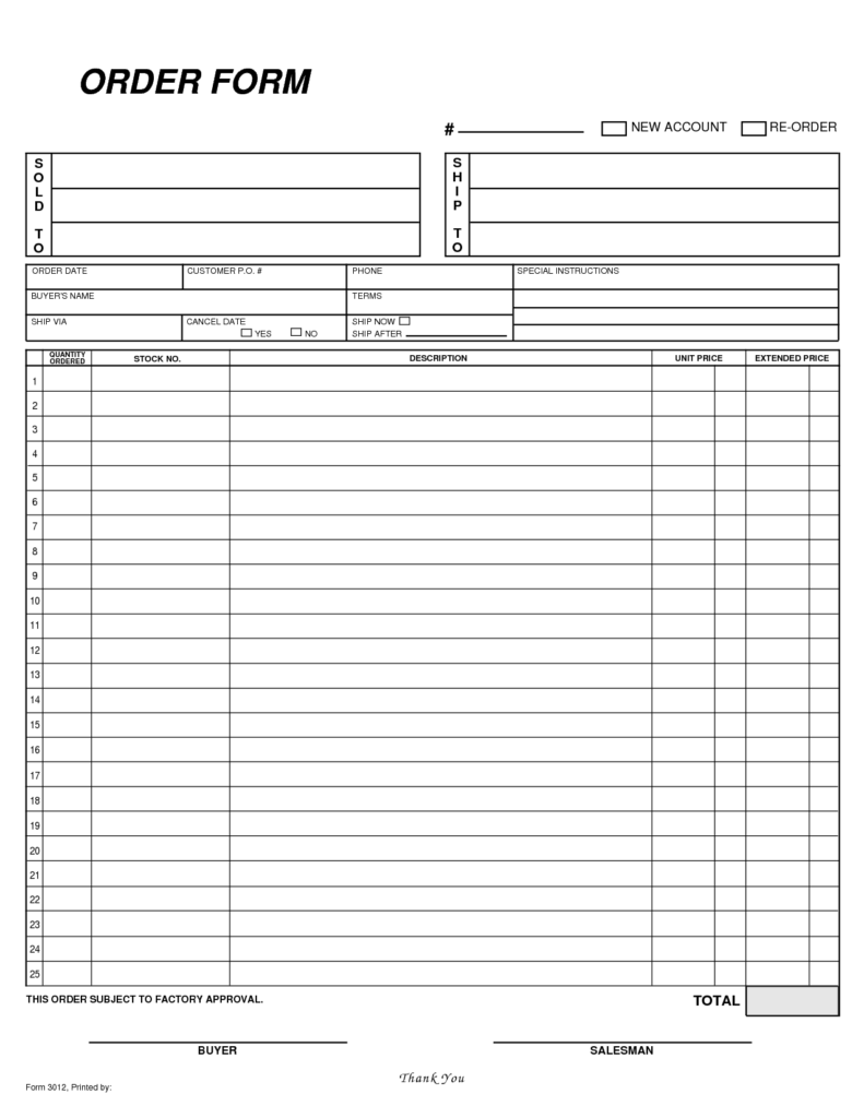 Free Blank Order Form Template Order Form Template Free Order Form Template Purchase Order Template