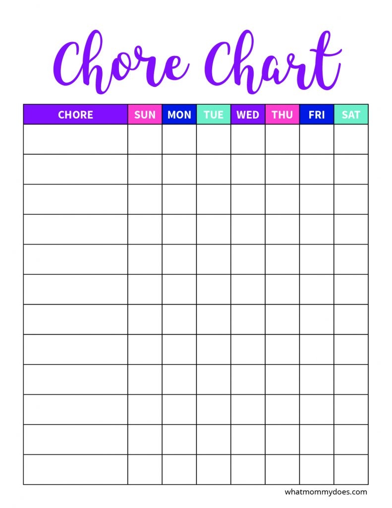 Pdf Free Printable Chore Charts