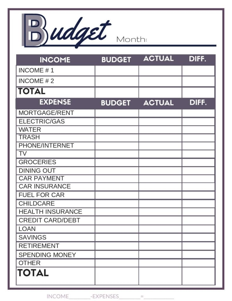 Printable Budget Worksheet Free