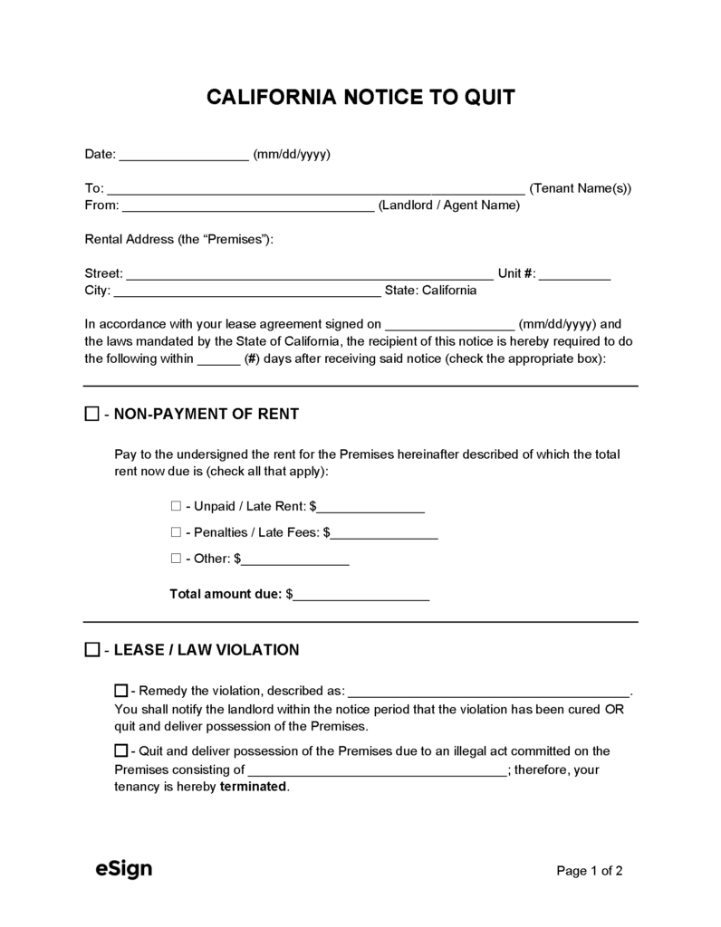 Free California Eviction Notice Templates Laws PDF Word