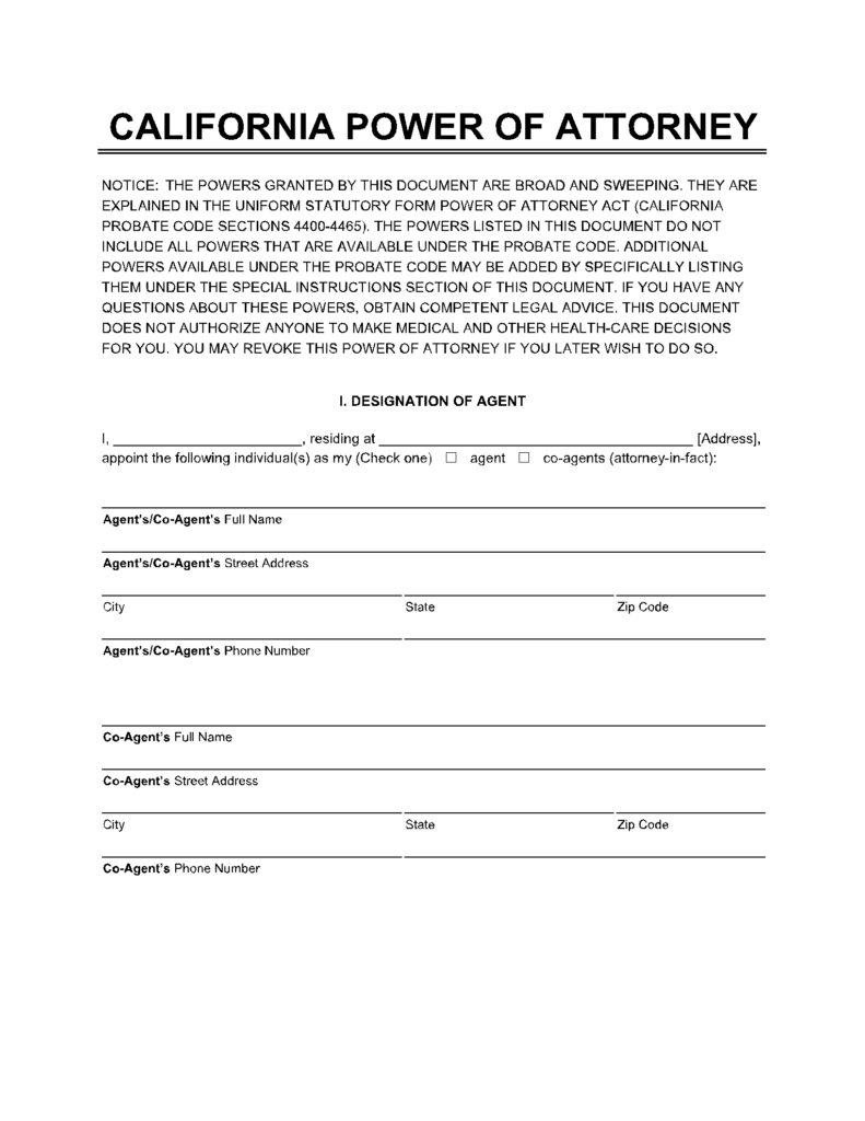 Free California Power Of Attorney Form PDF CocoSign