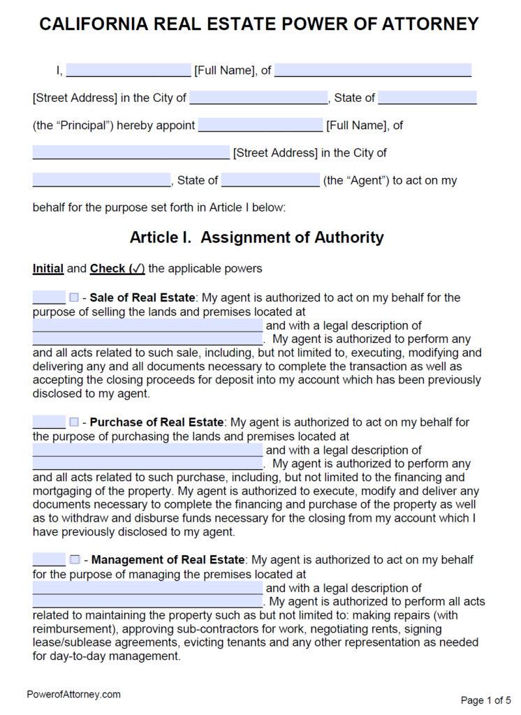 Free California Power Of Attorney Forms PDF Templates