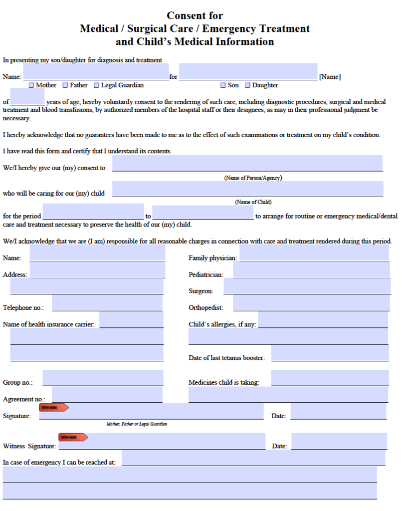 Free Child Medical Consent Form PDF
