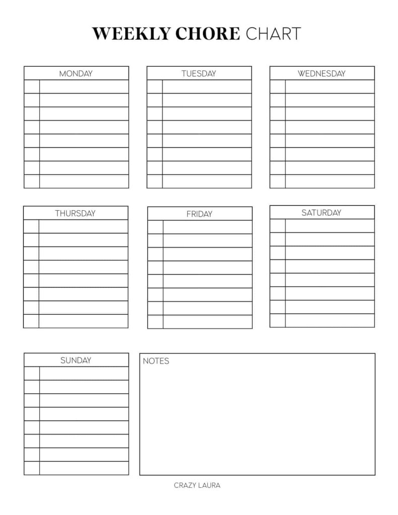 Free Chore Chart Printable With Weekly And Daily Versions Crazy Laura