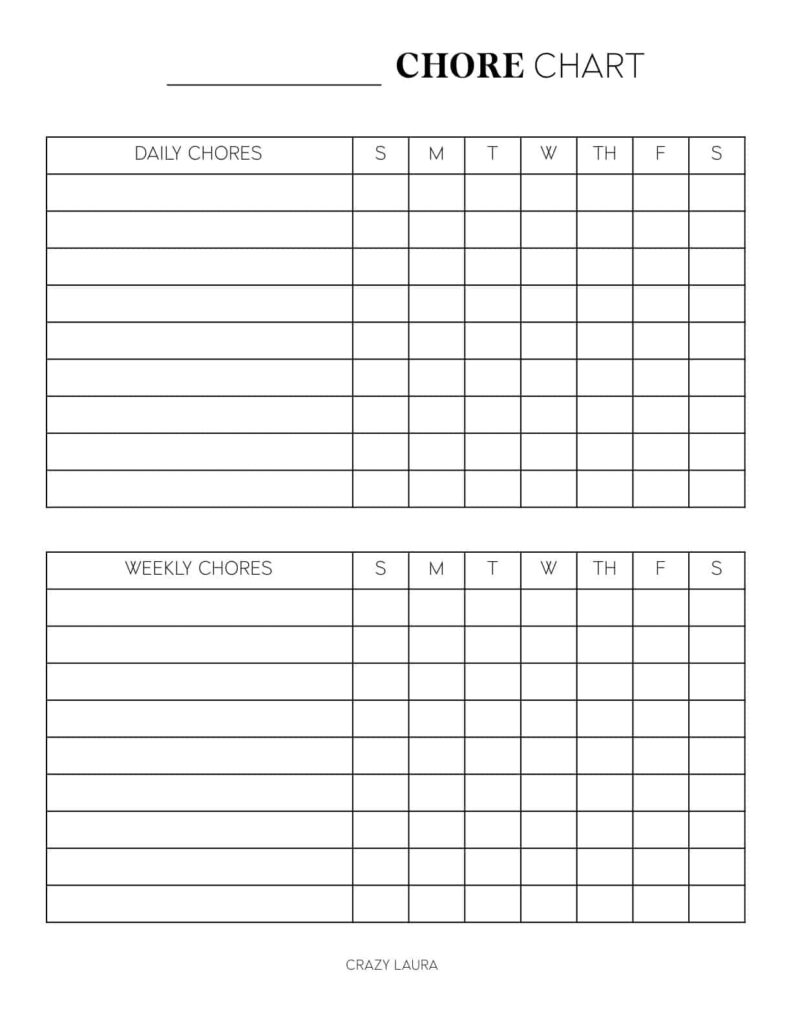 Free Chore Chart Printable With Weekly And Daily Versions Crazy Laura
