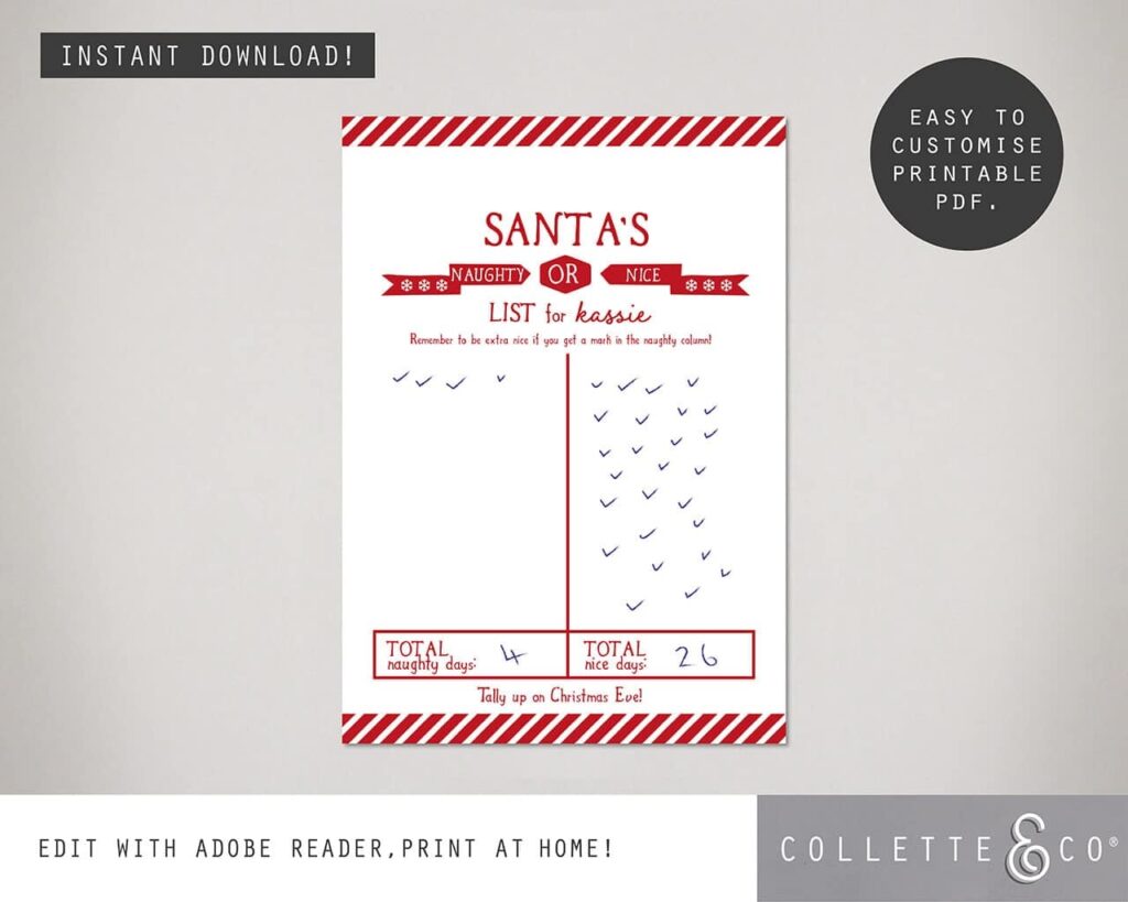 FREE Christmas Behaviour Chart Naughty Or Nice Collette Co 