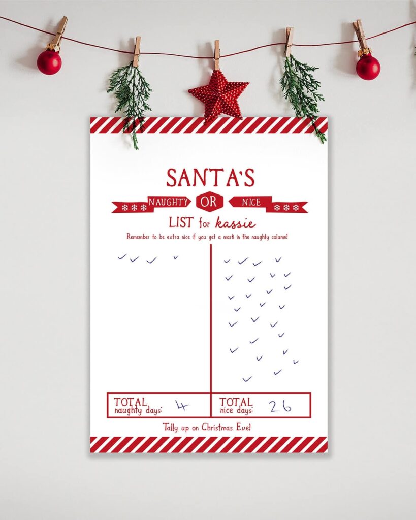 FREE Christmas Behaviour Chart Naughty Or Nice Collette Co 