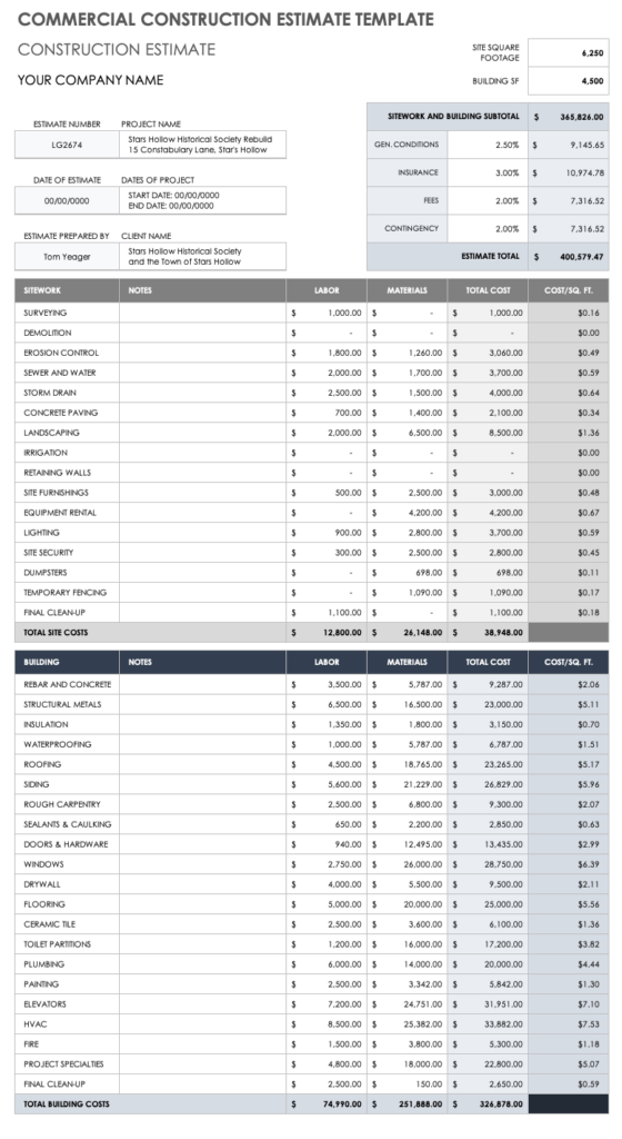 Construction Free Printable Estimate Forms