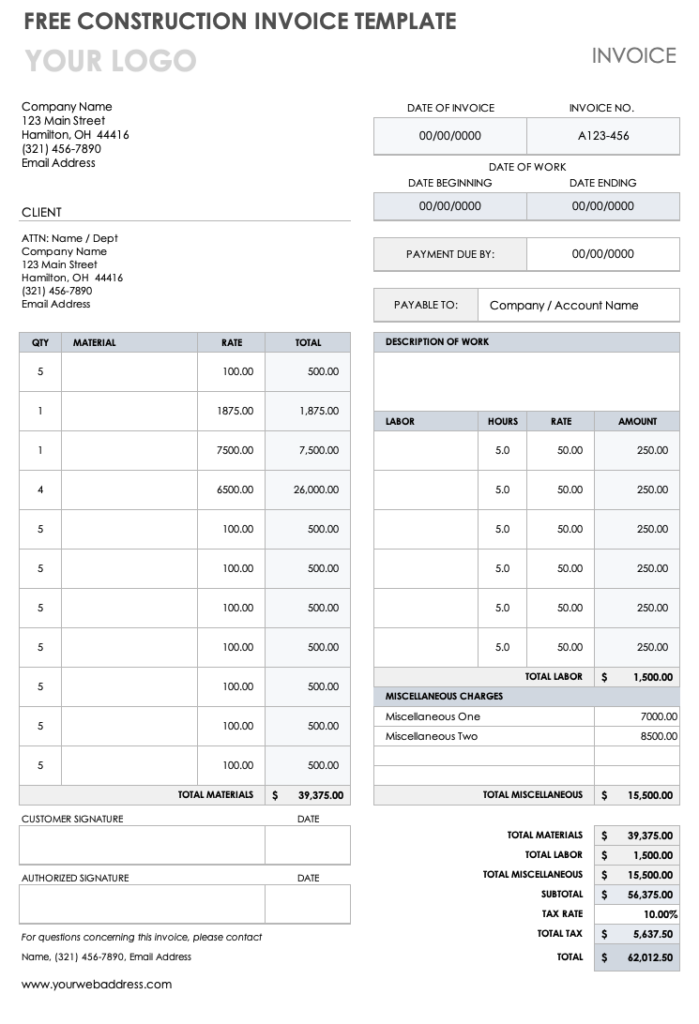 Free Printable Contractor Invoice