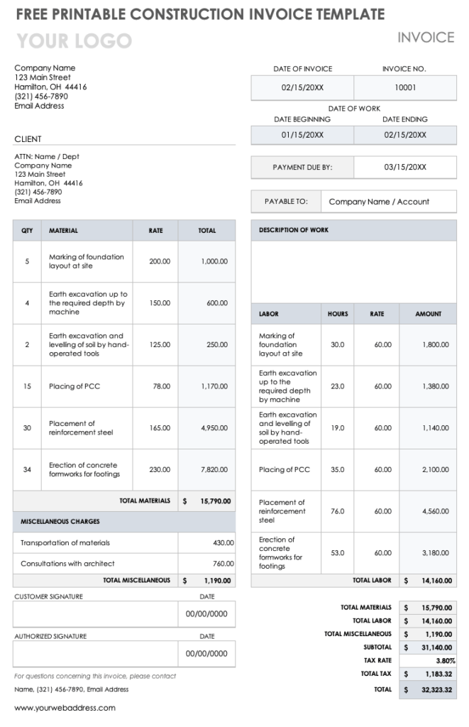 Free Construction Invoice Templates Smartsheet