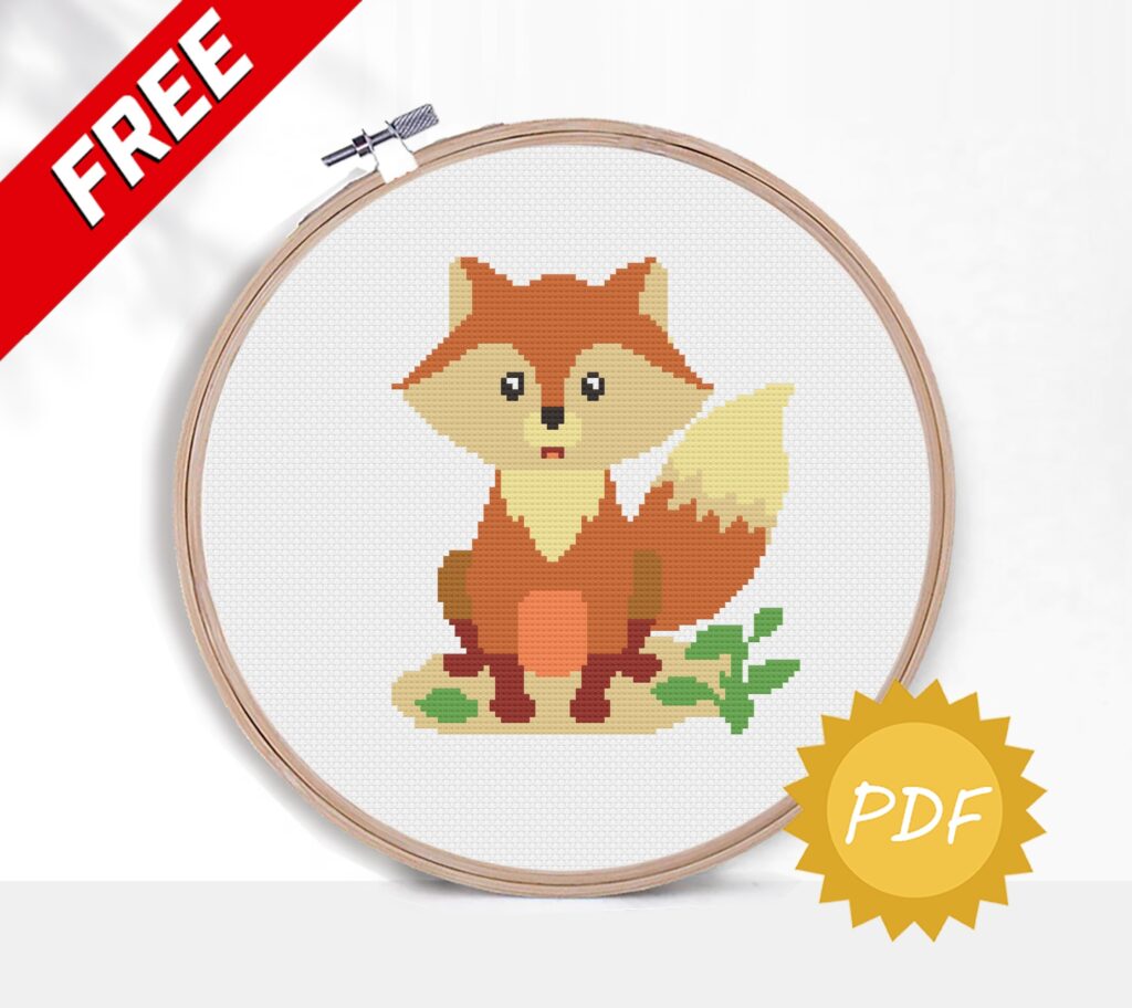 FREE Cross Stitch Animal Pattern Fox Cheering Studio
