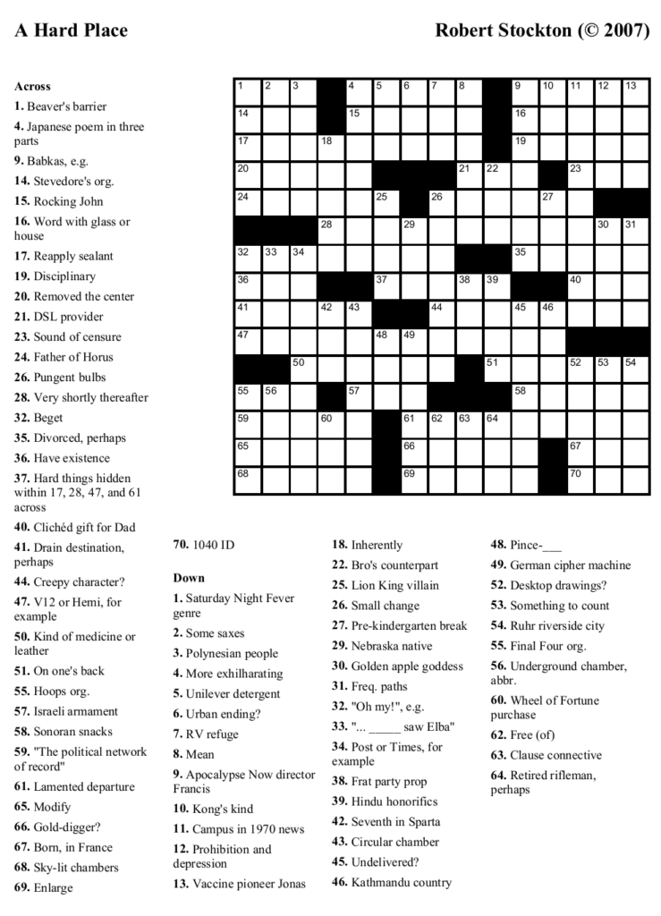 Free Hard Crossword Puzzles Printable