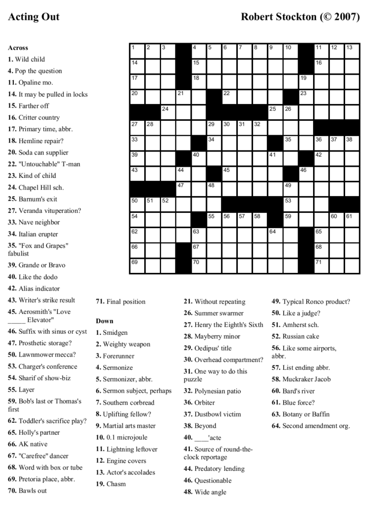 Free Crossword Puzzle 24 Acting Out Beekeeper Crosswords