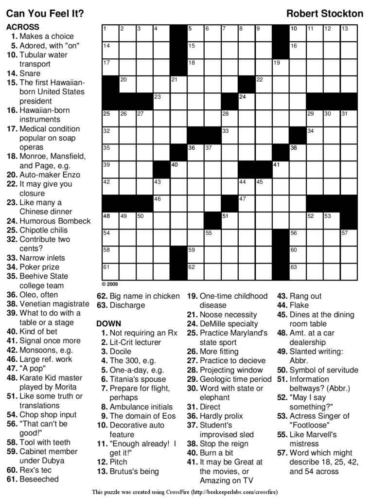 Free Crossword Puzzle 88 Can You Feel It Beekeeper Crosswords