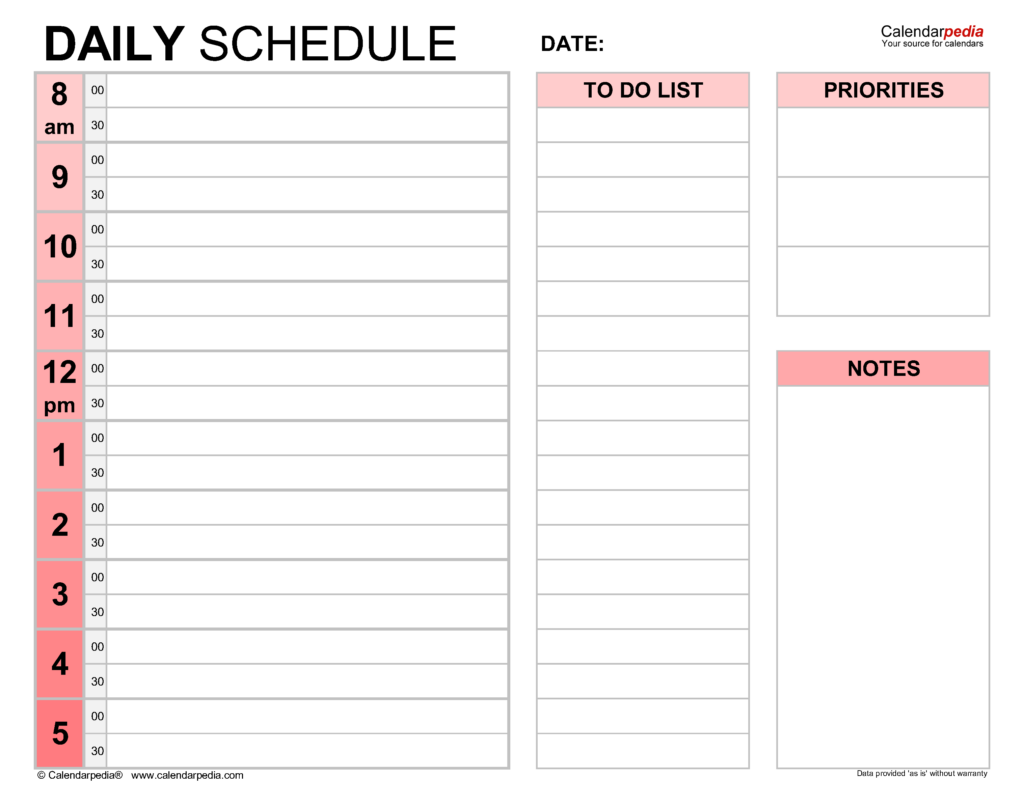 Free Daily Schedules In PDF Format 30 Templates