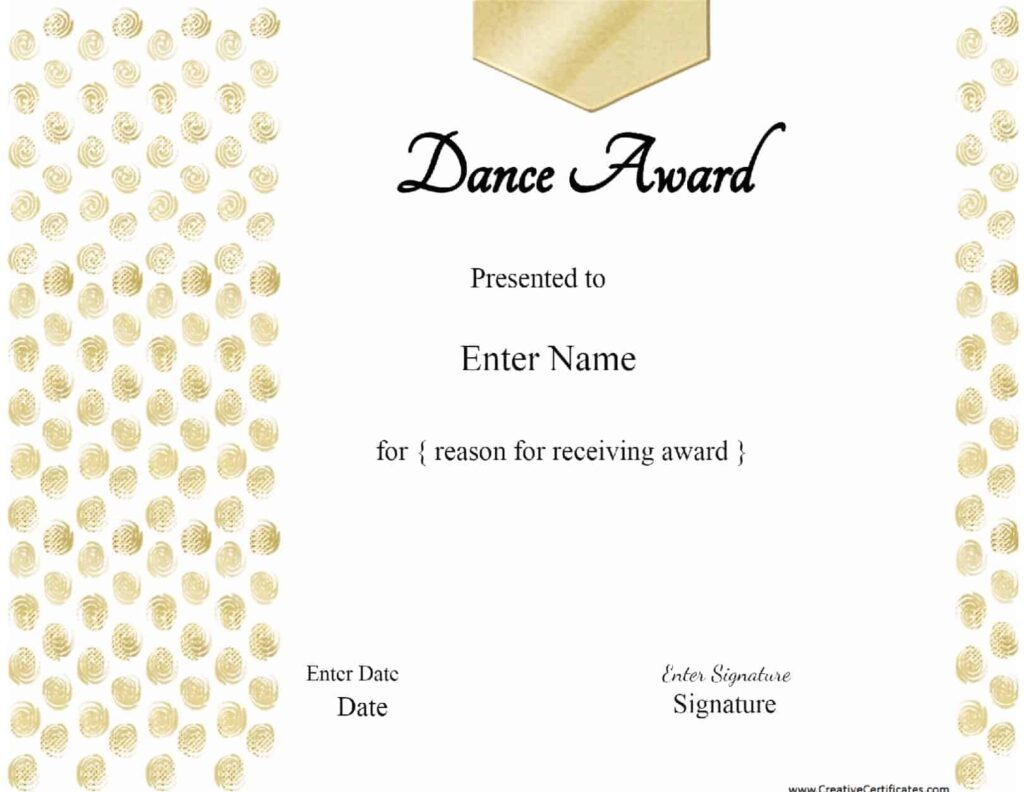 Free Dance Certificate Template Customizable And Printable