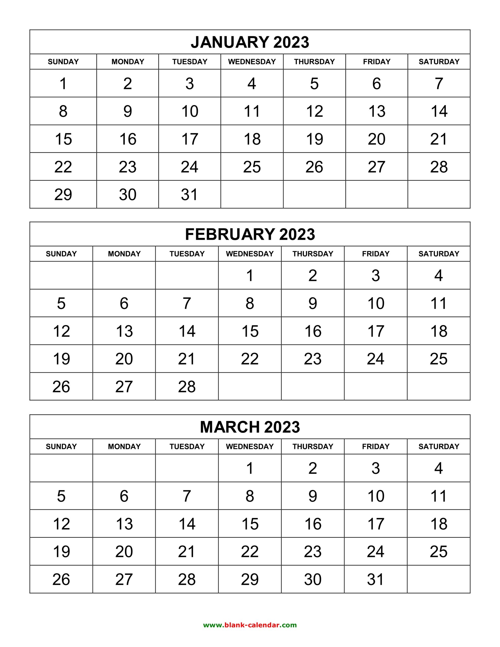 3 Month Calendar Printable 2023