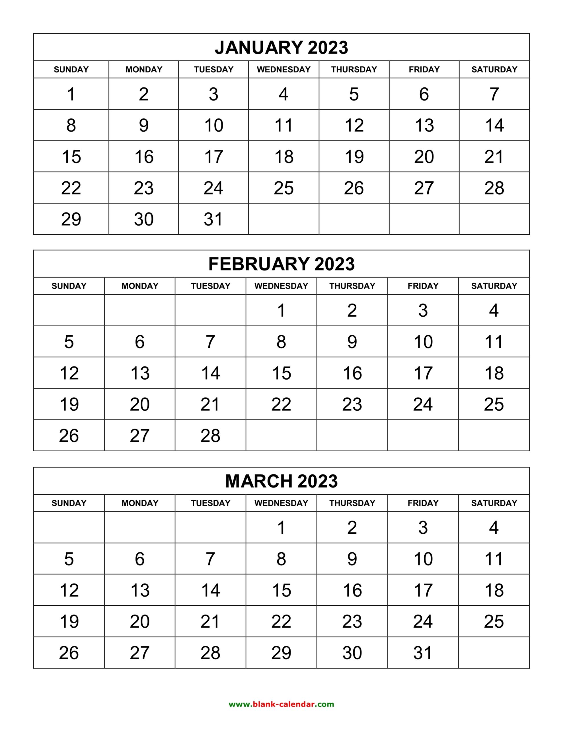 2023 3 Month Calendar Printable