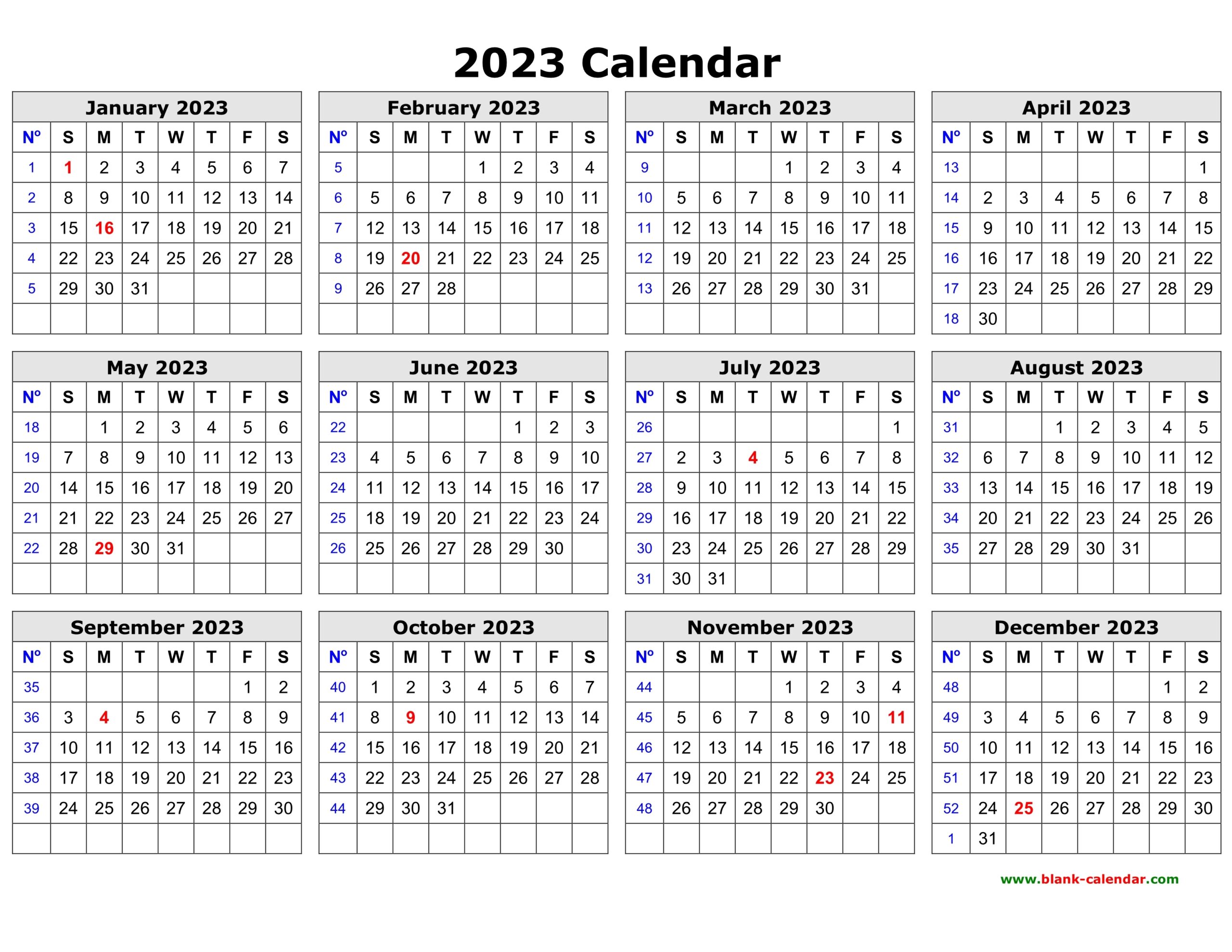 Free Printable 2023 Calendar On One Page