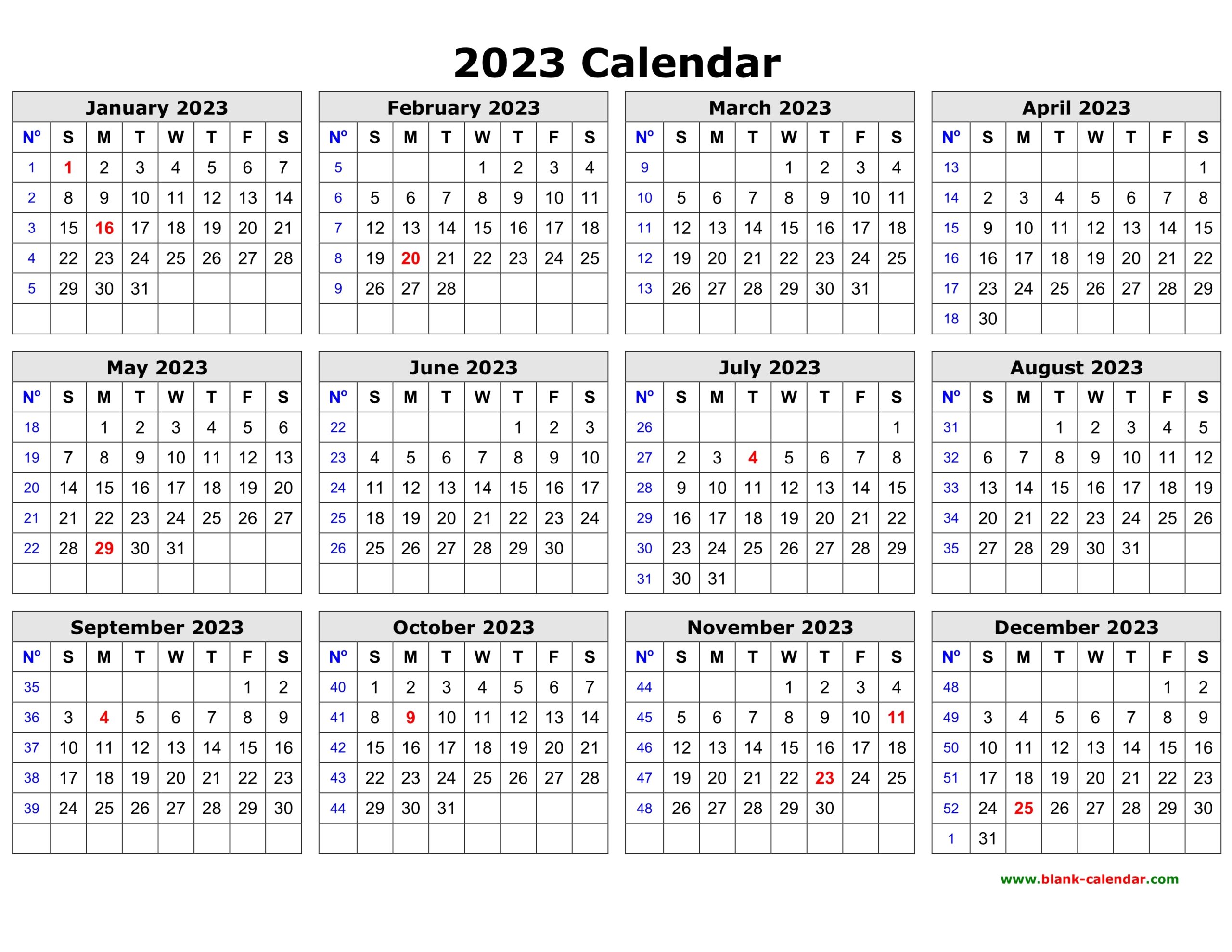 Free Printable 2023 Calendar One Page