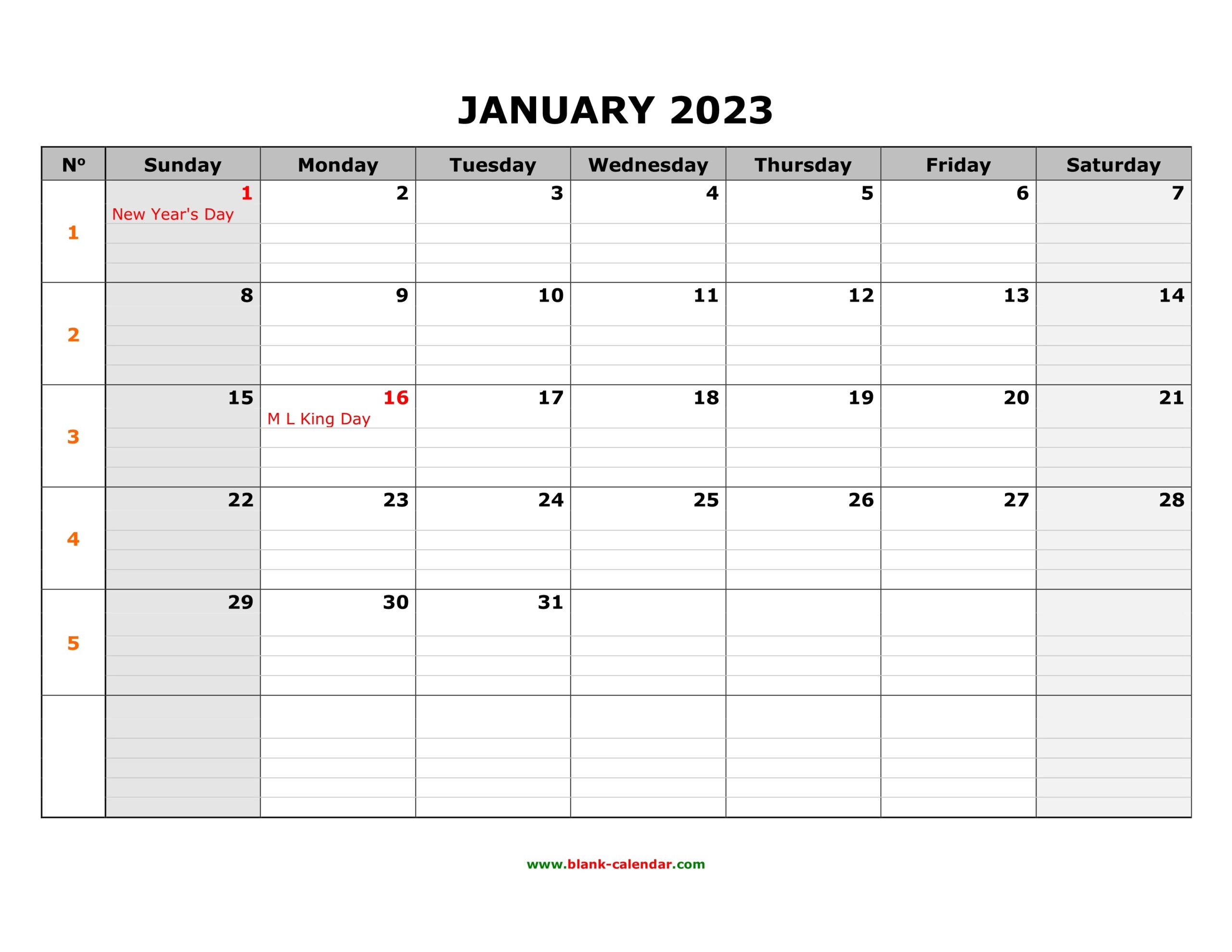 2023 Printable Calendar With Lines