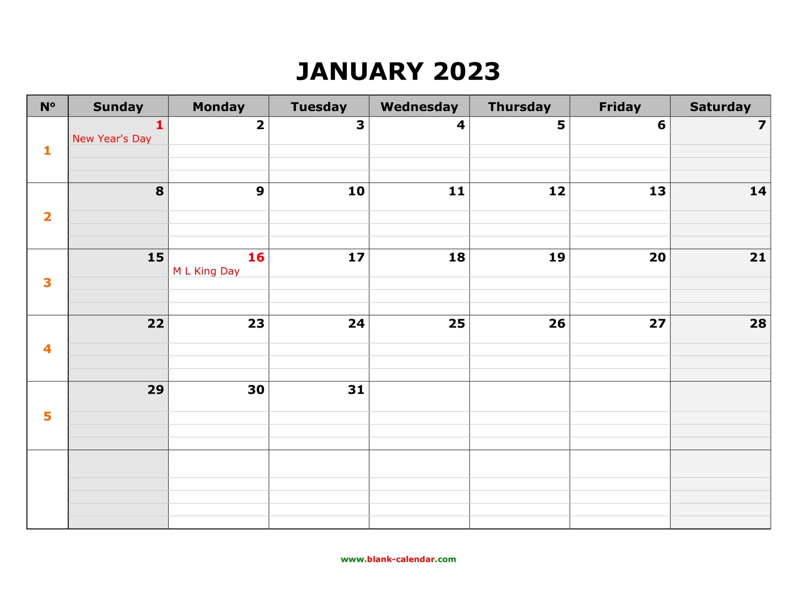 Free Printable Calendar 2023 With Lines