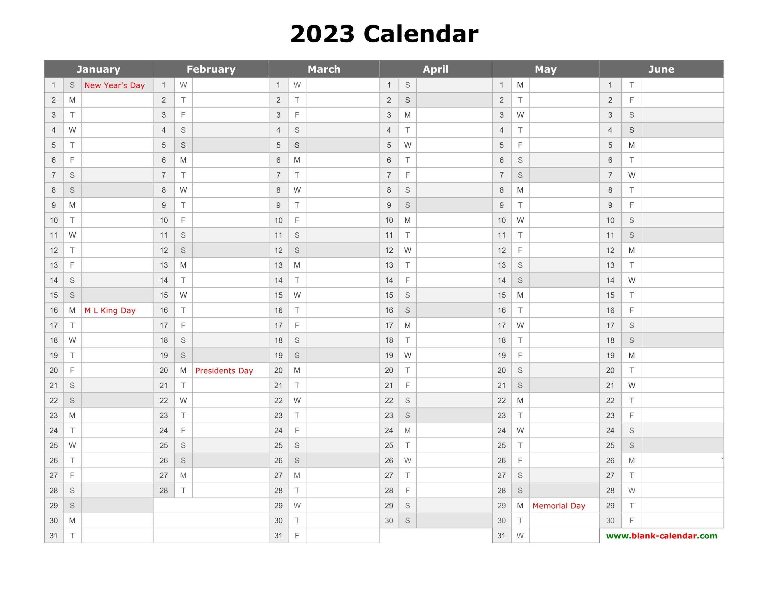 Printable 6 Month Calendar 2023