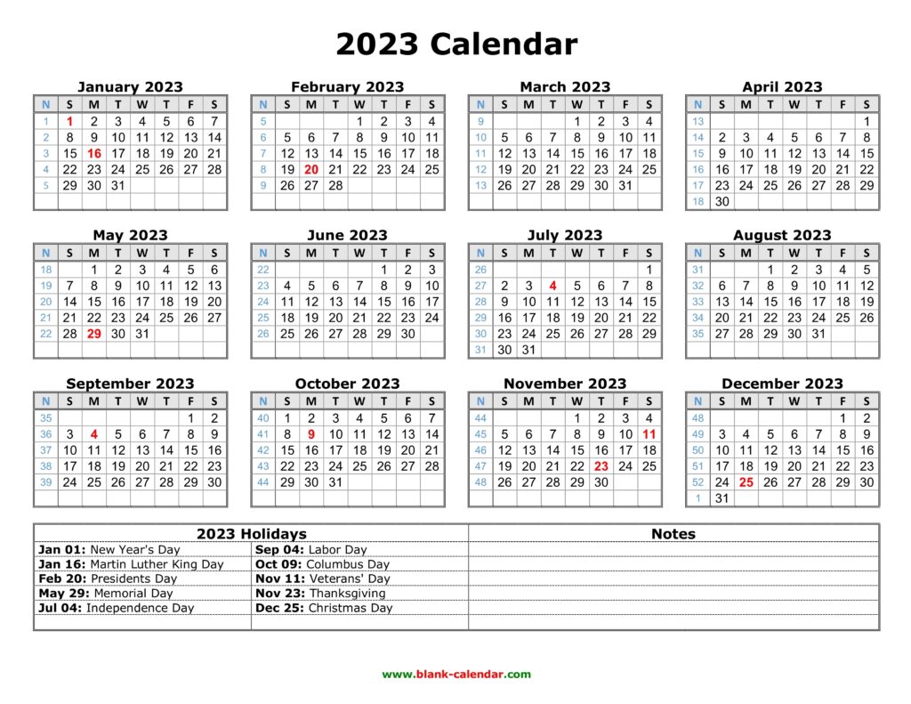 2023 Federal Holiday Calendar Printable - Free Printable Templates