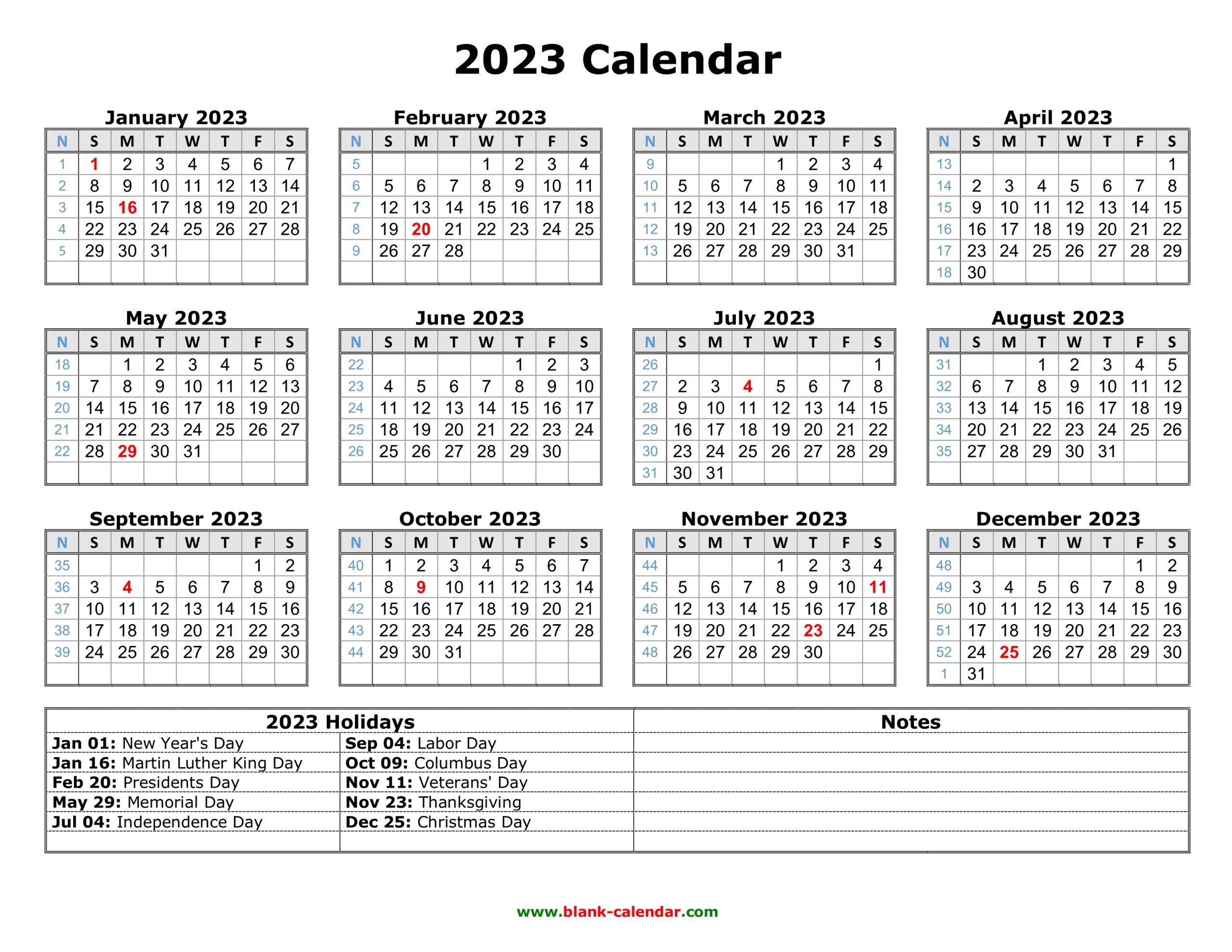 2023 Printable Calendar One Page With Holidays