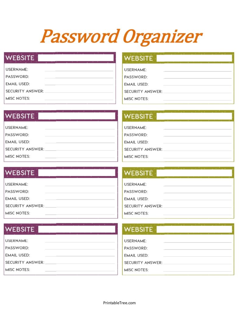 Template Free Printable Password Organizer Pdf - Free Printable Templates