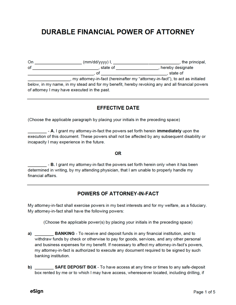 Free Durable Power Of Attorney Forms PDF Word