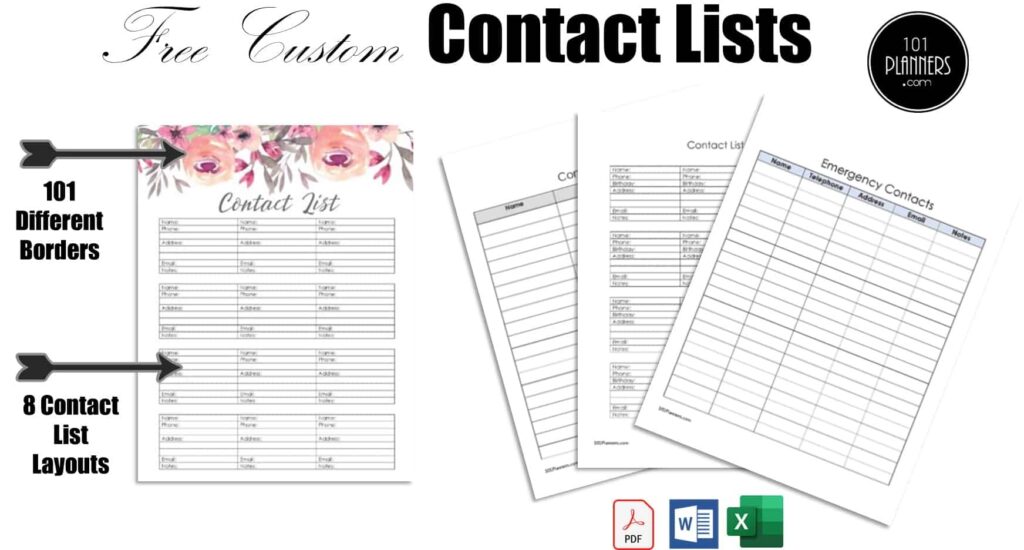 FREE Editable Contact List Template Editable PDF Word Image