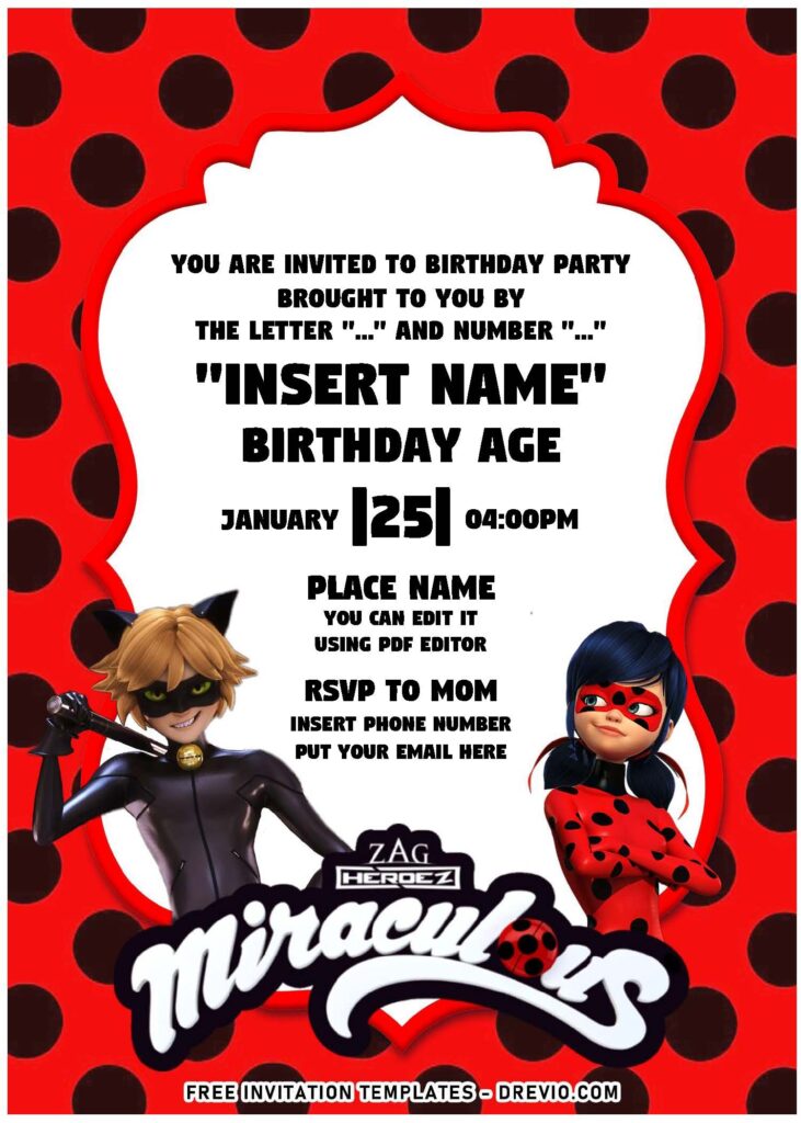 Free Editable PDF Miraculous Ladybug Cat Noir Strikeback Birthday Invitation Templates Download Hundreds FREE PRINTABLE Birthday Invitation Templates