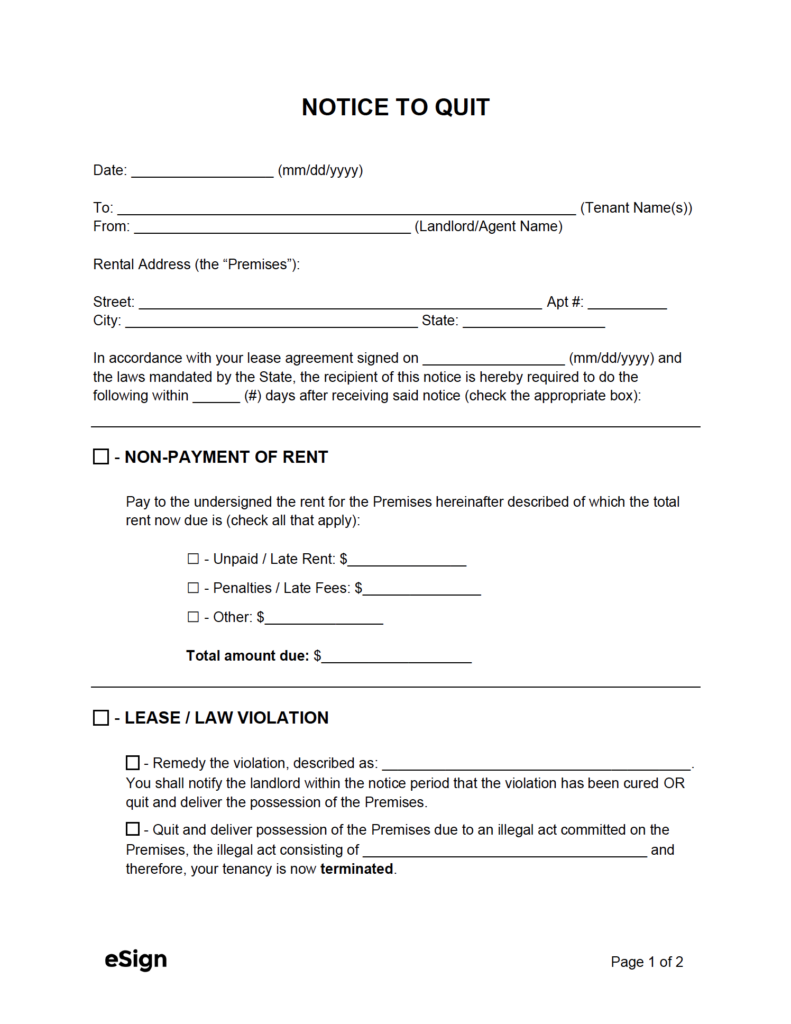 Free Printable Eviction Notices