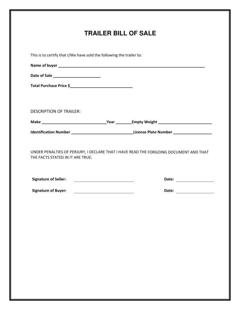Free Florida Trailer Bill Of Sale Template Fillable Forms