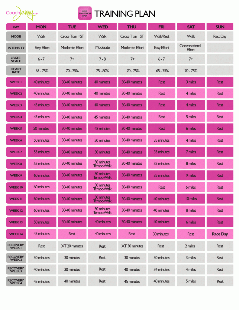 Printable Half Marathon Training Schedule