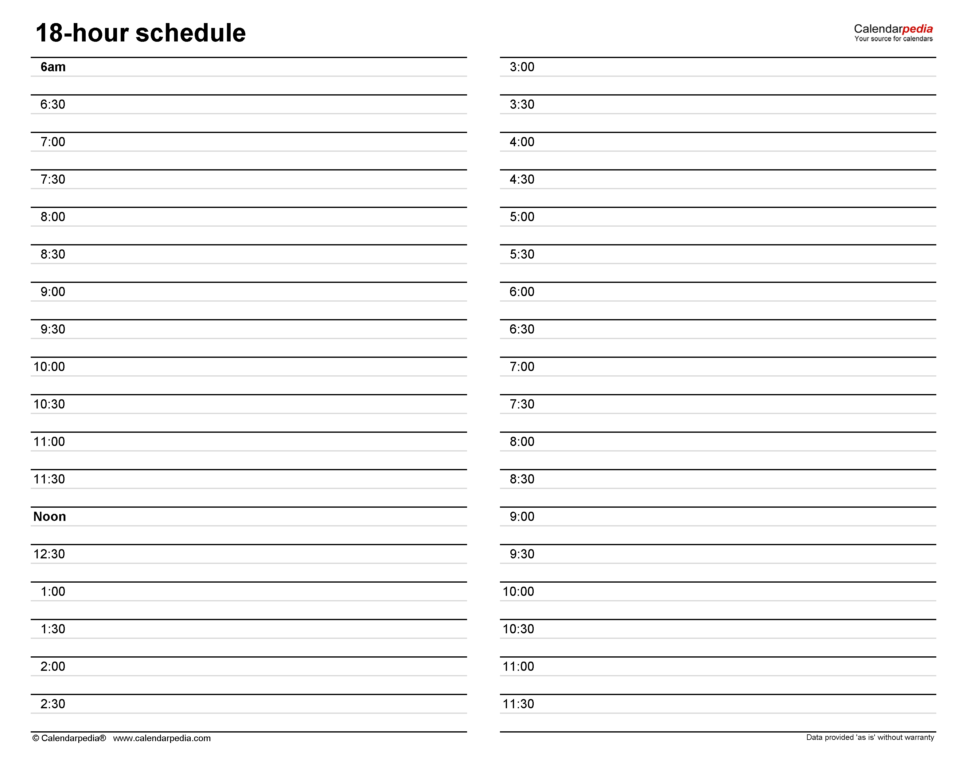 Free Hourly Schedules In PDF Format 20 Templates