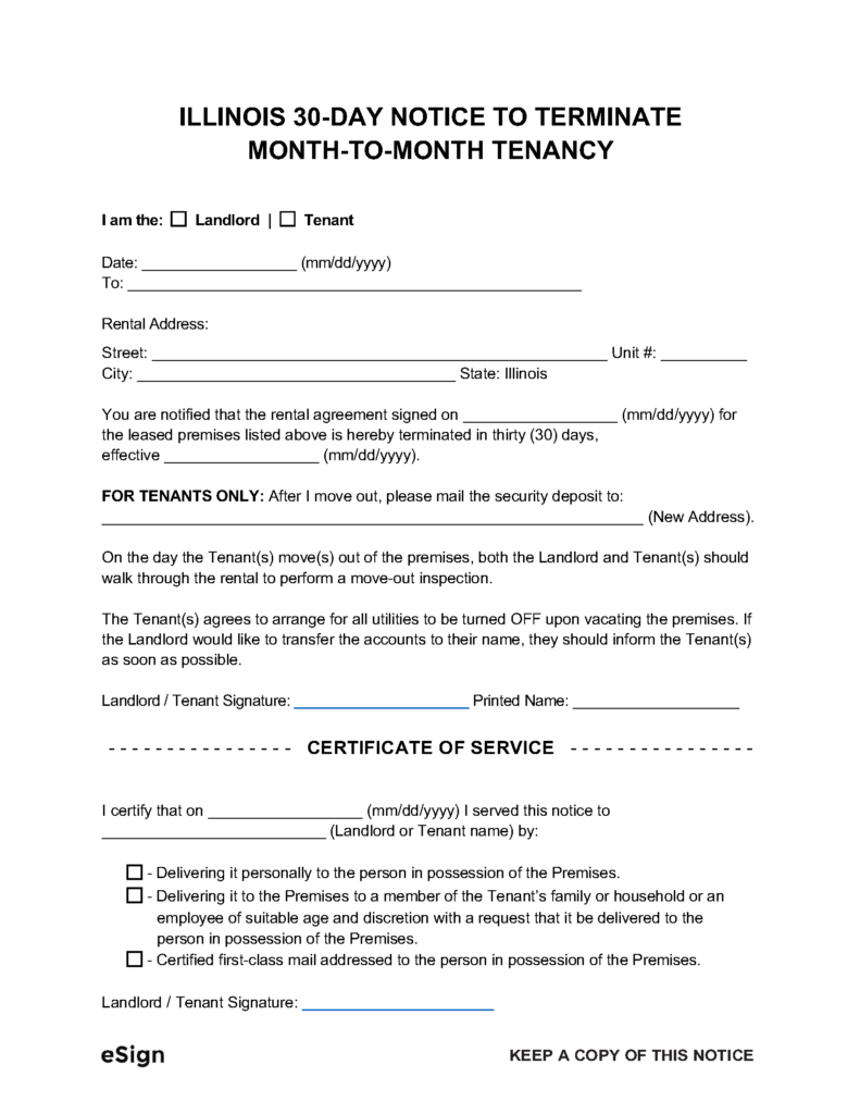 Free Printable 30 Day Notice To Vacate